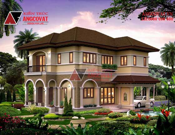 Mẫu thiết kế nhà 2 tầng diện tích 100m2 phong cách tân cổ điển đẹp BT1755